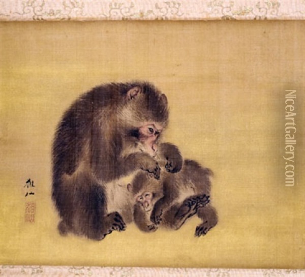 Two Monkeys Oil Painting - Sosen Mori