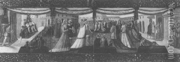 A Wedding Procession Oil Painting - Giovanni di Ser Giovanni di (lo Scheggia) Simone