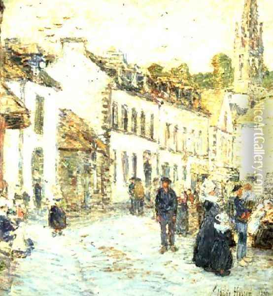 An Evening Street Scene, Pont Aven Oil Painting - Childe Hassam