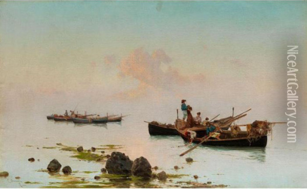 Fischerboote Am Meeresufer Oil Painting - Pietro Barucci