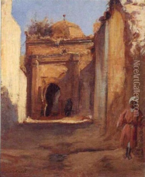 Marabout A Sidi M'barak, Aux Portes De Mekhnes Oil Painting - Louis-Edouard Brindeau de Jarny