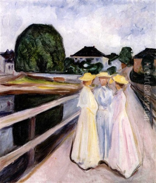 Girls On The Jetty Oil Painting - Edvard Munch