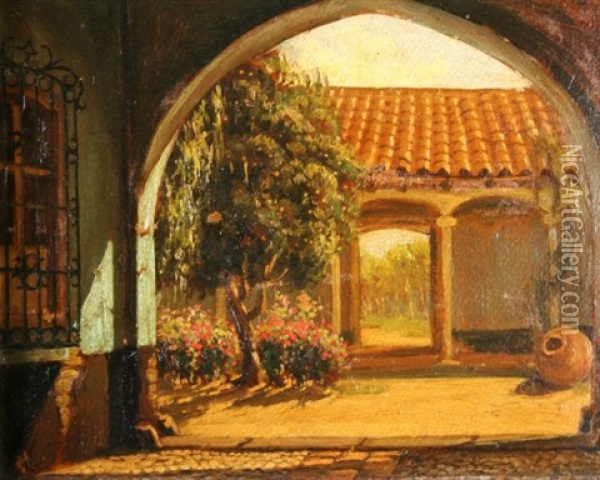 La Serena Patio Oil Painting - Alfredo Lobos