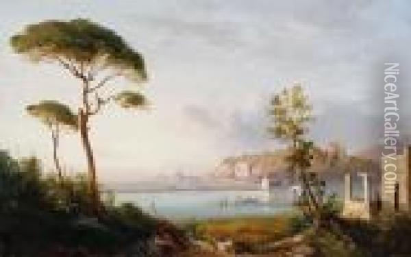 Ruins By A Coastal Landscape Oil Painting - Giuseppe Palizzi