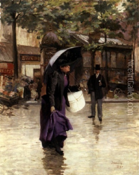 A Rainy Day In Paris Oil Painting - Etienne Albert Eugene Joannon-Navier