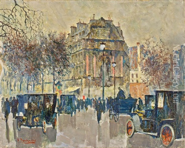Paris, Place Saint Michel Oil Painting - Oswaldo Pinheiro