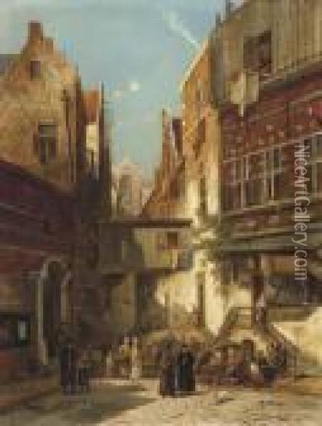 A Street In The Jews Quarter, Amsterdam Oil Painting - William Raymond Dommersen