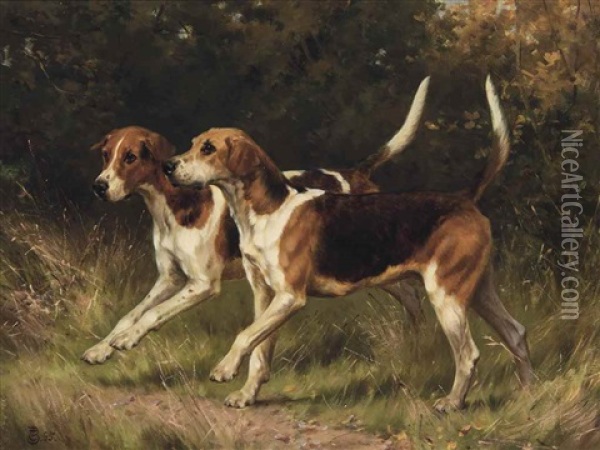 Two Foxhounds Oil Painting - Thomas Blinks