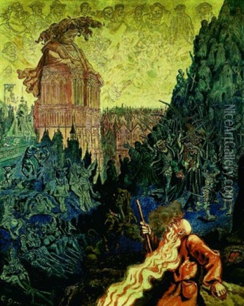Le Juif Errant Et Gargantua (study) Oil Painting - Gustave Dore