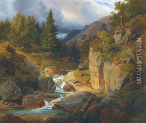 Norwegian Landscape Oil Painting - Ludwig Heinrich Theodor (Louis) Gurlitt