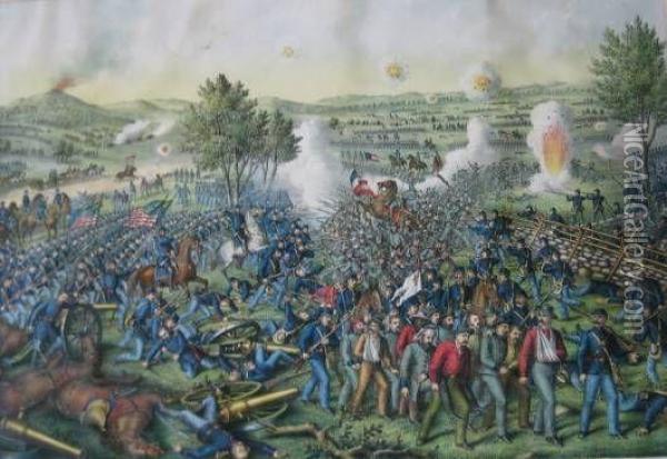 Battle Of Gettysburg Oil Painting - Kurz & Allison