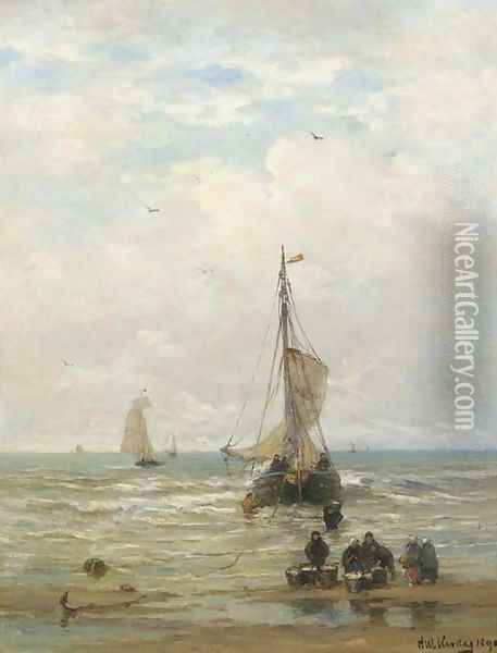Unloading the catch in the surf Oil Painting - Hendrik Willem Mesdag