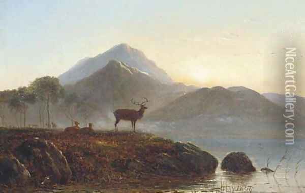 Sunset over the loch Oil Painting - Arthur Gilbert