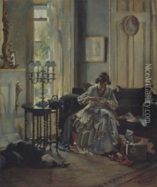 Lady Sewing Oil Painting - Annie Rose Laing