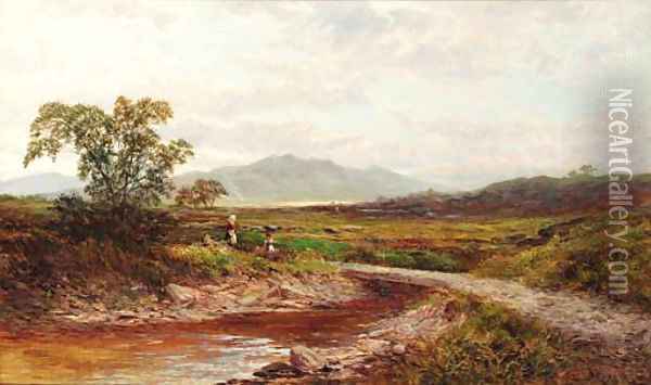 Figures before a bridge, Llyn Elsir, North Wales Oil Painting - Charles E. Shaw