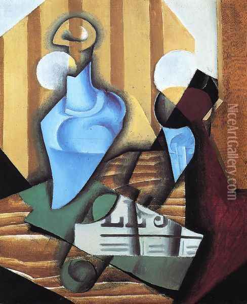 Still Life with Bottle and Glass Oil Painting - Juan Gris