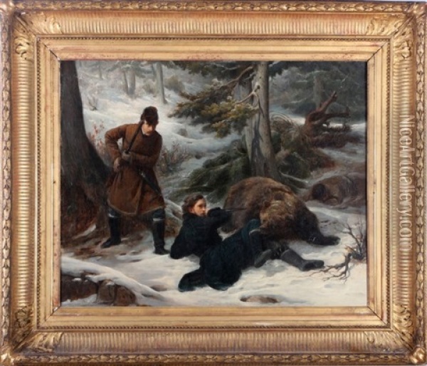 The Bear Hunters Oil Painting - Francois Auguste Biard