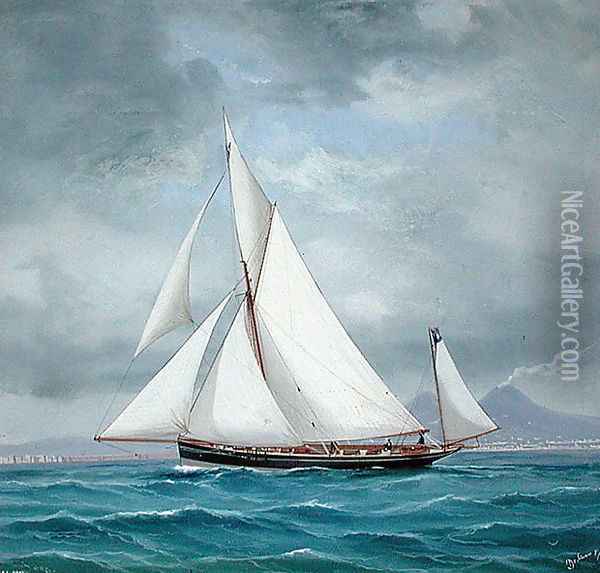 The Yawl ONYX, 52 tons, 1889 Oil Painting - Antonio de Simone