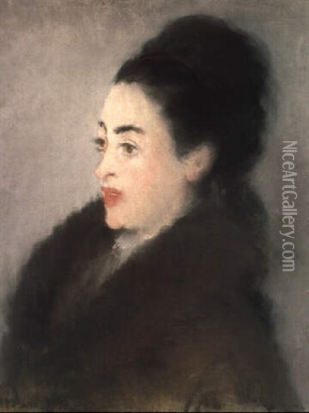 Femme A La Fourrure, De Profil Oil Painting - Edouard Manet