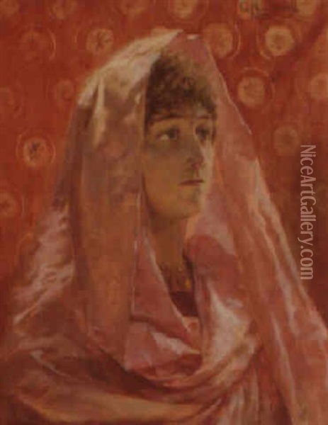 Femme Au Voile Rose Oil Painting - Georges Antoine Rochegrosse