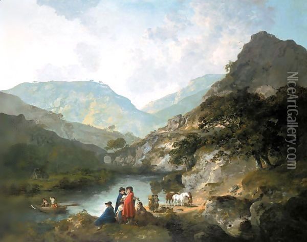The Salmon Fishery At Pont Aberglaslyn, North Wales Oil Painting - Julius Caesar Ibbetson