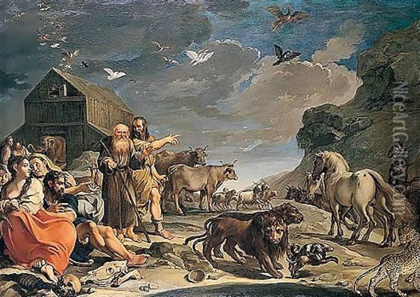 Noah And The Animals Leaving The Ark After The Deluge Oil Painting - Aureliano Milani