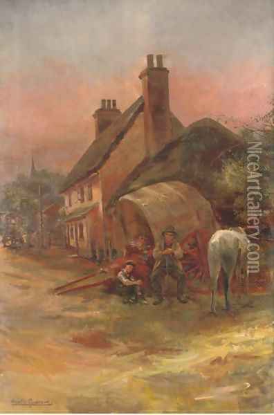 A rest by the inn Oil Painting - Amelia Goddard