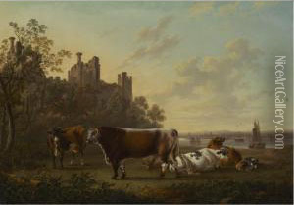Longhorn Cattle, The Property Of Robert Parker Of Extwistle And Cuerden Oil Painting - Charles Towne