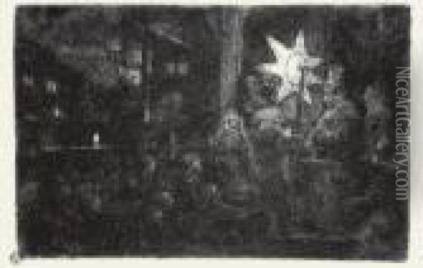 The Star Of The Kings: A Night Piece (b., Holl. 113; H. 254; Bb. 51-1) Oil Painting - Rembrandt Van Rijn