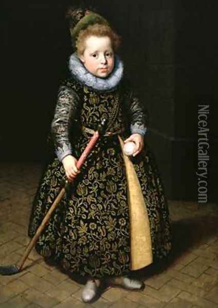 Portrait of a four-year old boy with club and ball 1611 Oil Painting - Paulus Moreelse
