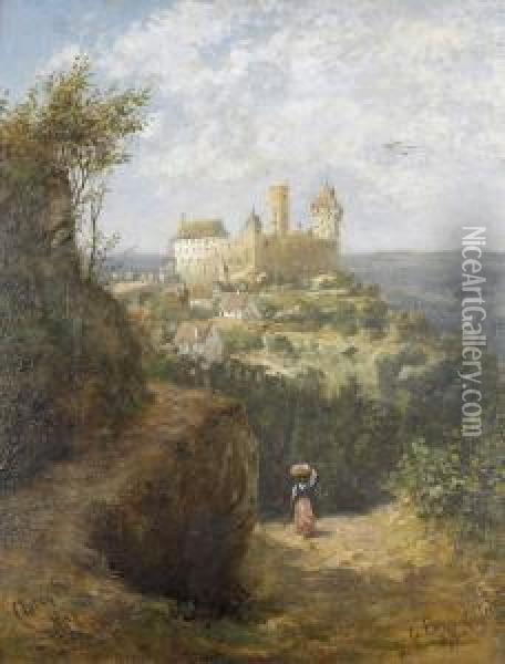 Wegpartie Mit Blick Auf Eine Burg Oil Painting - Karl Albert Von Schott
