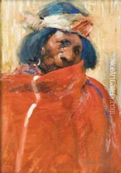 Indian With Red Robe Oil Painting - Ira Diamond Gerald Cassidy