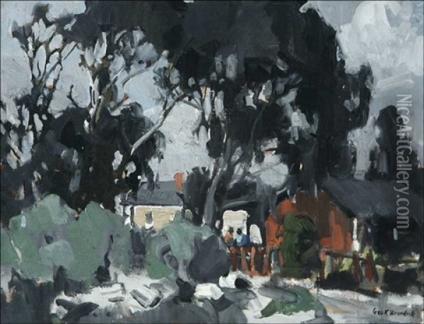 Houses In Eucalyptus Landscape Oil Painting - George Kennedy Brandriff