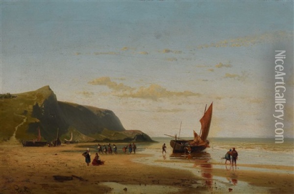 Fisherman By Shore Oil Painting - Luigi Steffani