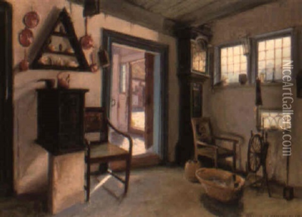 A Farmhouse Interior Oil Painting - Peder Jacob Marius Knudsen