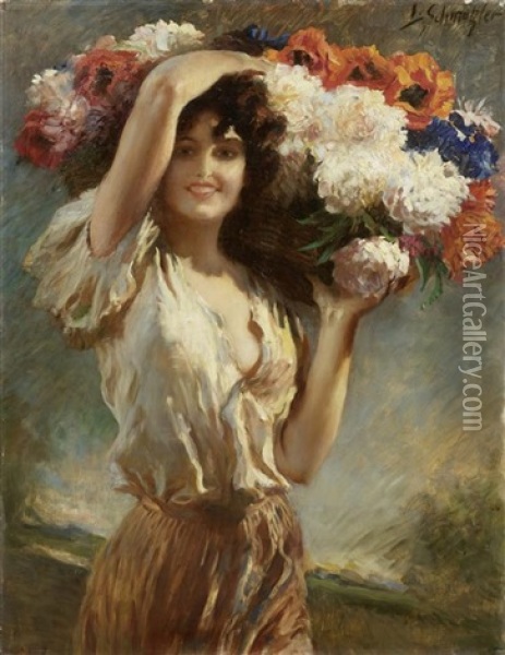 Blumenmadchen Oil Painting - Leopold Schmutzler