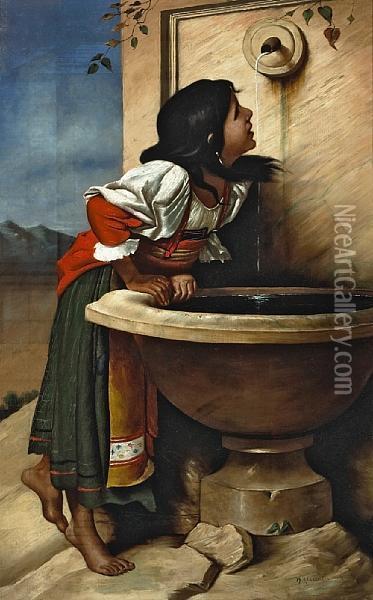 Roman Girl At A Fountain After Leon Joseph Florentin Bonnat Oil Painting - Henry Alexander