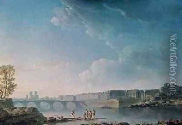 The Ile SaintLouis and the Pont de la Tournelle 1780 Oil Painting - Noel, Alexandre Jean