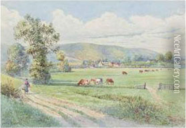 Bury Near Amberley, Sussex Oil Painting - Thomas Leeson Rowbotham