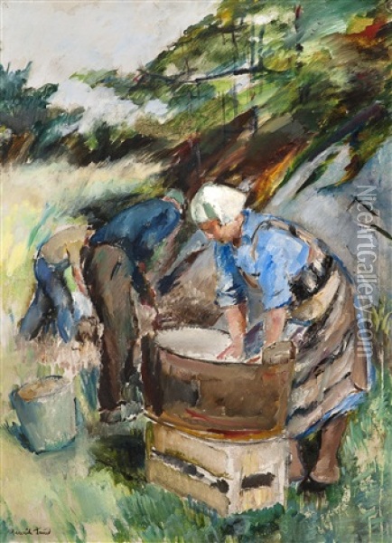 Gunbjor Washing Clothes Oil Painting - Henrik Louis Lund