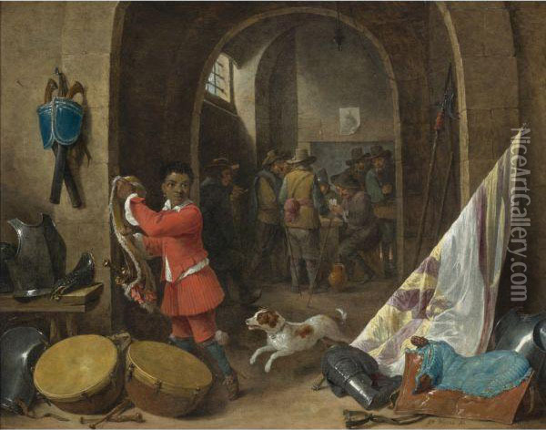 A Guardroom Interior Oil Painting - David The Younger Teniers