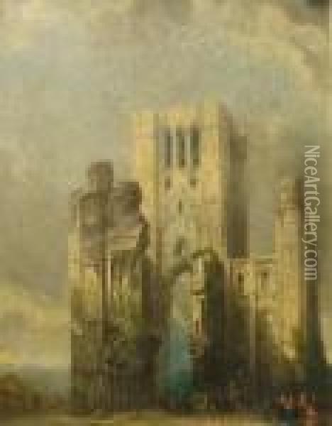 Figures By A Ruined Cathedral Oil Painting - Samuel Prout