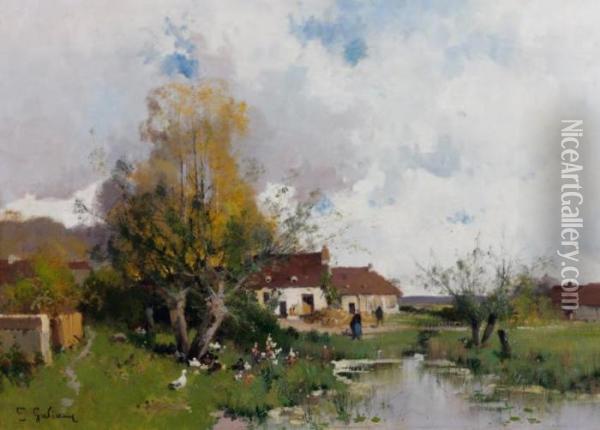 Paysage Au Bord De L'etang Oil Painting - Eugene Galien-Laloue