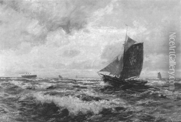 Einlaufender Nordsee-ewer Oil Painting - Georg Sommer