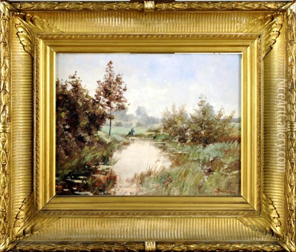 Riviere Animee Oil Painting - Adolphe Jean Hamesse