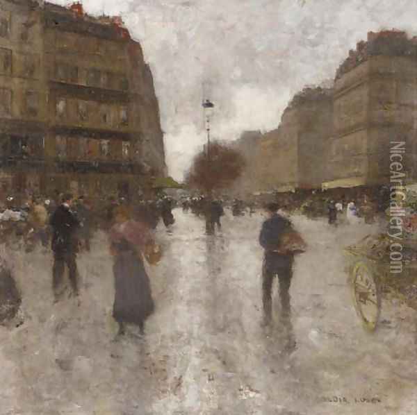 A Parisian Street Scene Oil Painting - Luigi Loir