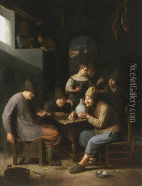 Peasants Smoking And Drinking In An Inn Oil Painting - Pieter Harmensz Verelst