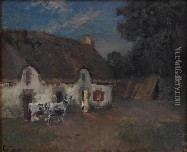 Farm In Bretagne,evening Oil Painting - Fritz Thaulow