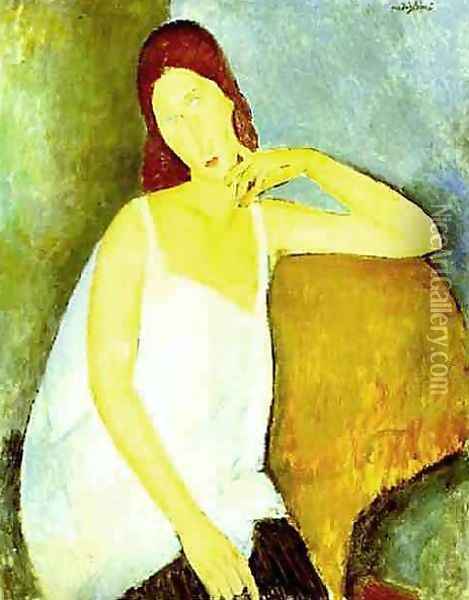 Portrait Of Jeanne Hebuterne Common Law Wife Of Amedeo Modigliani Oil Painting - Amedeo Modigliani