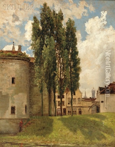 Old Gate Tower, Bruges-belgium Oil Painting - D. Jerome Elwell